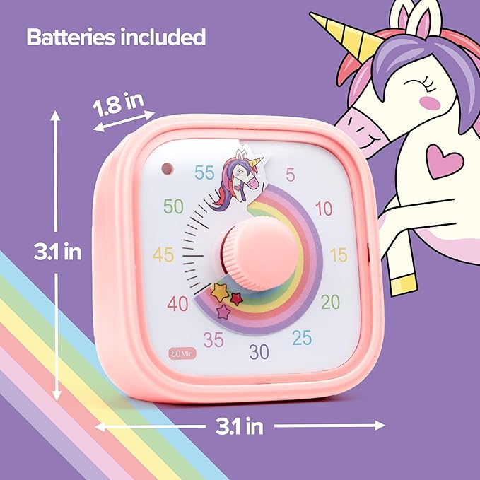 Visual Timer for Kids – Rainbow Ride Clock - Silent Time Management – 60 Minute Countdown – Focus and Productivity Tool – for Classroom, Toddlers, Study, Toothbrush – Fun Design – Adjustable Alarms