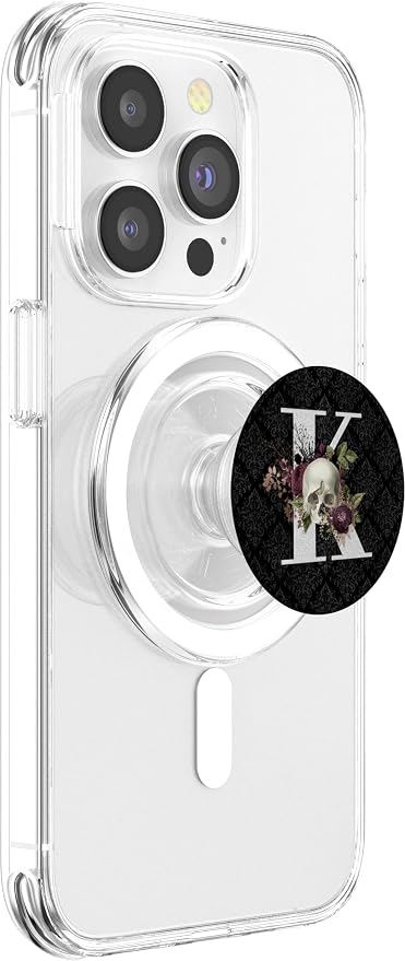 Skull and Roses Gothic Horror Monogram with Letter K Initial PopSockets PopGrip: Swappable Grip for Phones &amp Tablets PopSockets Standard PopGrip