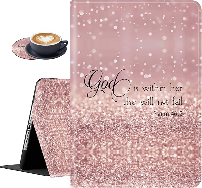 for Samsung Galaxy Tab A8 10.5 2022 Case and Coaster Set Adjustable Stand with Auto Sleep/Wake Shockproof Cover for Samsung Galaxy A8 10.5 Tablet SM-X200/X205/X207 Bible Verse Quotes Psalm 46:10