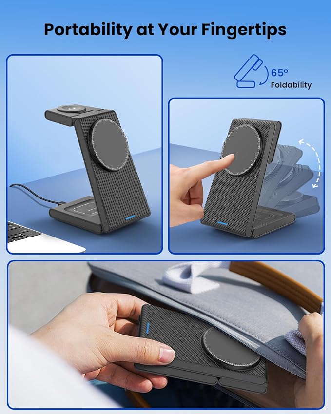 Wireless Charger Stand CIYOYO 3 in 1 Fast Wireless Charging Station Dock for Apple Watch 11/9/8/7/6/SE/5/4/3/2 Airpods 3/2/Pro iPhone 17/16/15/14/14 Plus/14 Pro Max/13/13 Pro/12/12 Pro/SE/X/XR/XS/8