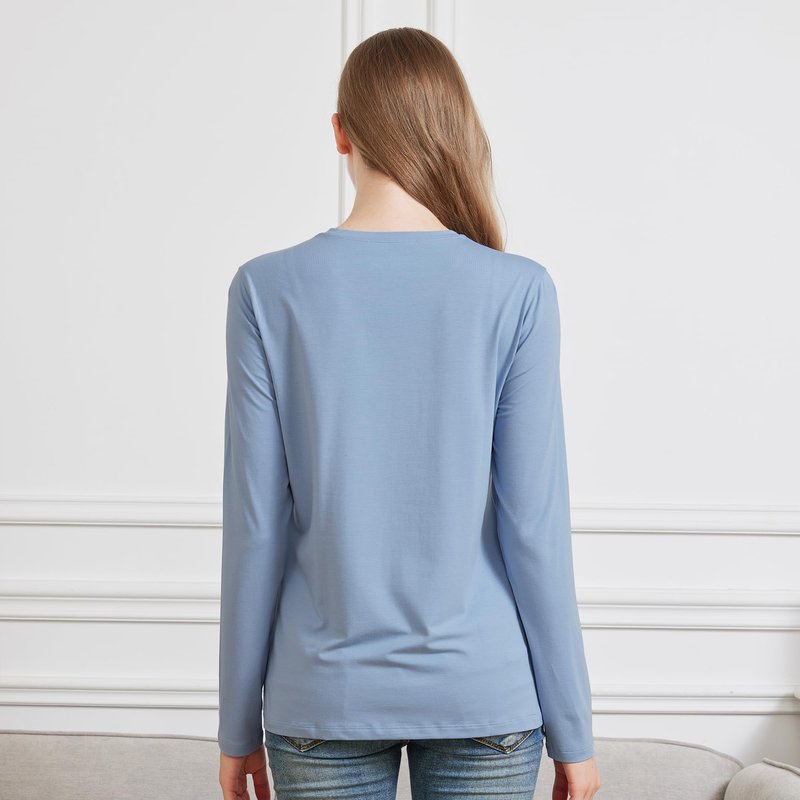 netdraw Women's Bamboo Viscose Cotton Long Sleeve T-Shirt, Crew Neck Buttery Soft Comfy Casual Lounge Sleep Pajama Tees, Frost Blue, Medium