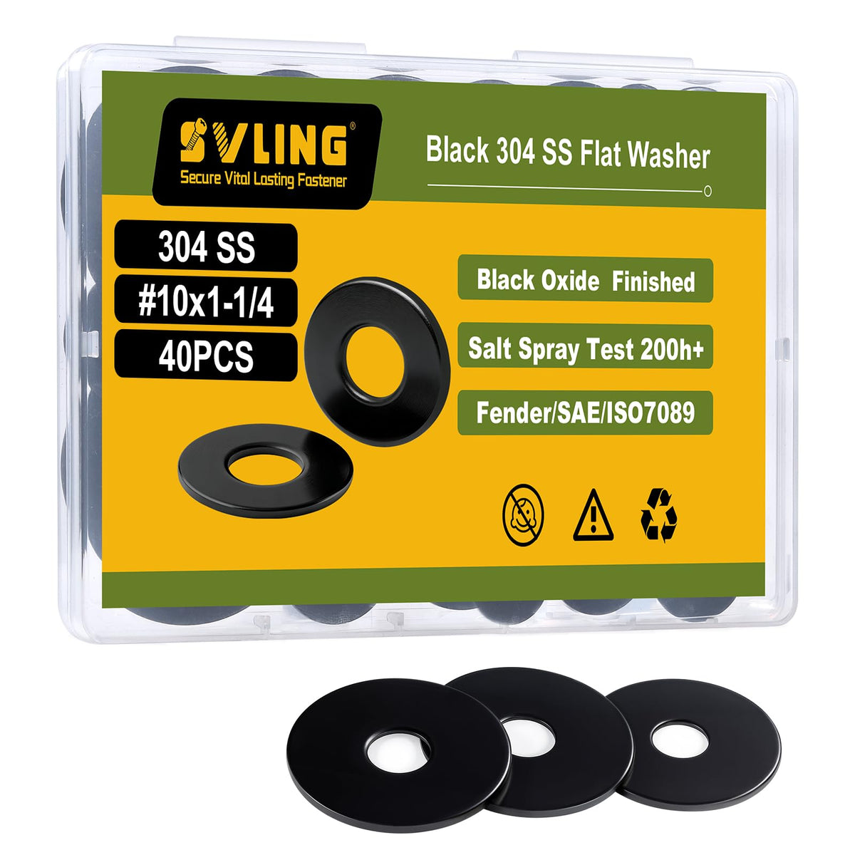 SVLING 40PCS 3/16" x1-1/4 Fender Washers, Black Oxide 304 Stainless Steel 18-8, 3/16" ID x 3/4" OD Hardware Flat Washers for Screws Bolts