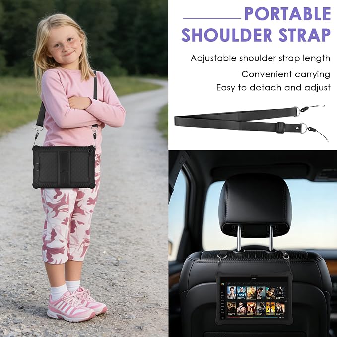 DETUOSI Silicone Case for Samsung Galaxy Tab A11+ Plus 11 Inch 2026/ Tab A9+ Plus 2024 Multi-Angle Foldable Tablet Cover with Adjustable Shoulder Strap &amp Stylus Pen Black
