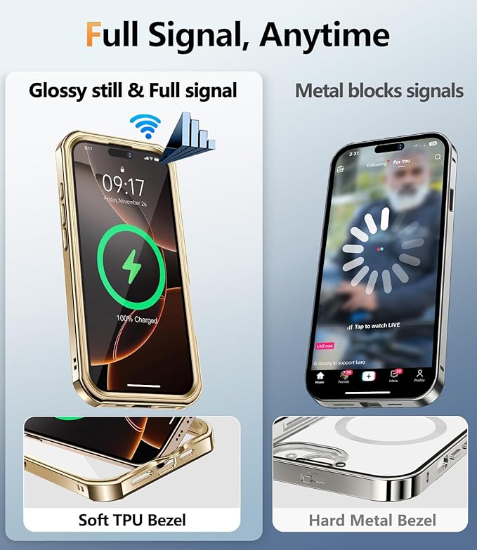 [360° Rotatable CD Stand & Built-in Privacy Screen Magnetic Case for iPhone 16 [Compatible with MagSafe & Full Signal] Mil-Grade Shockproof Full Body Anti-Spy Cover for 16-Gold