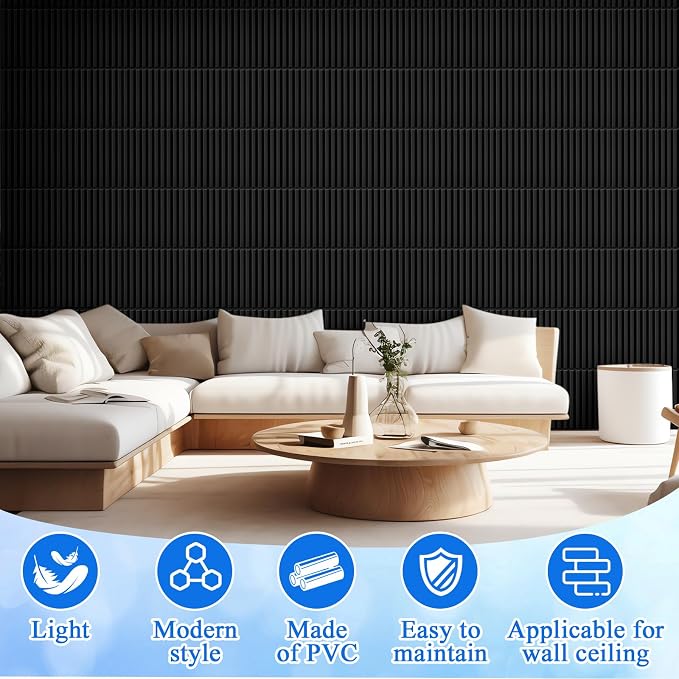 Nuanchu 120 Pcs 3D Slat Wall Panels 12 x 12 Inch PVC Fluted Textured Panel