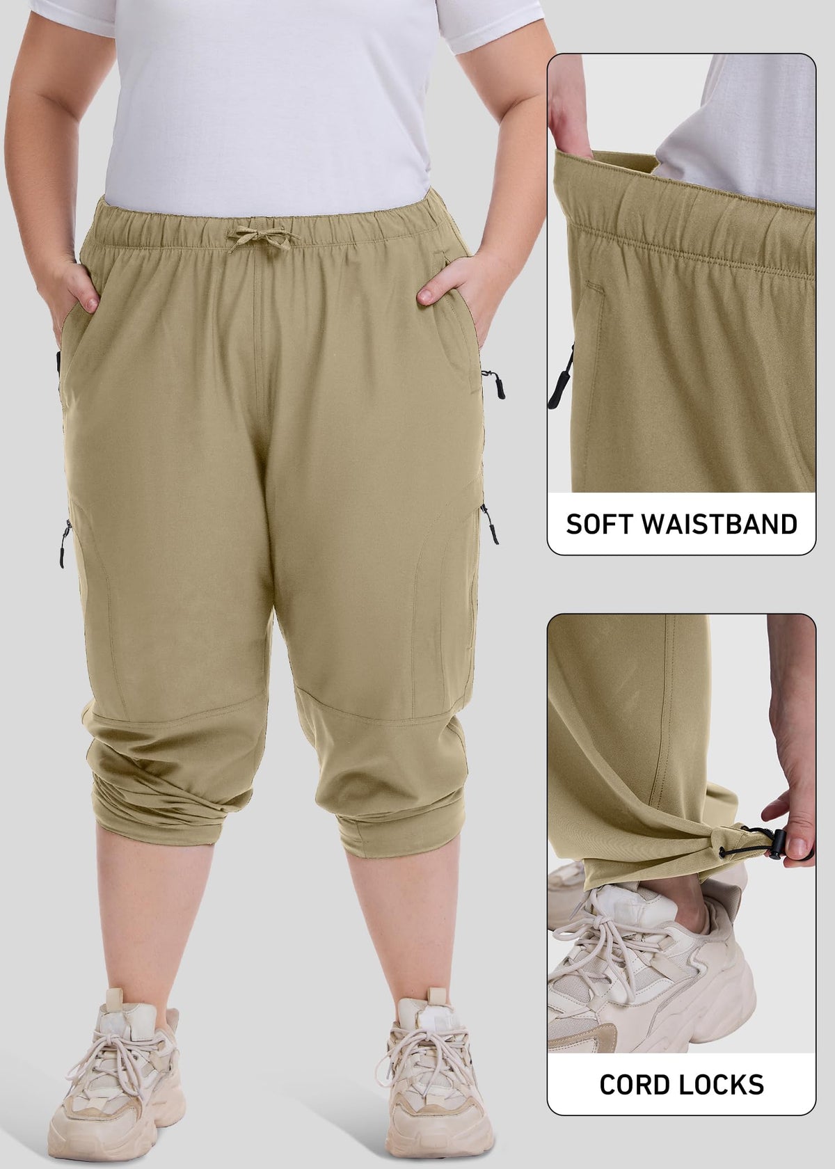 Women's Plus Size Hiking Pants with Pockets-Waterproof, Lightweight,UPF50 Sun Protection-Stretchy Cargo Joggers for Outdoor Activities,D6608,Khaki,4XL
