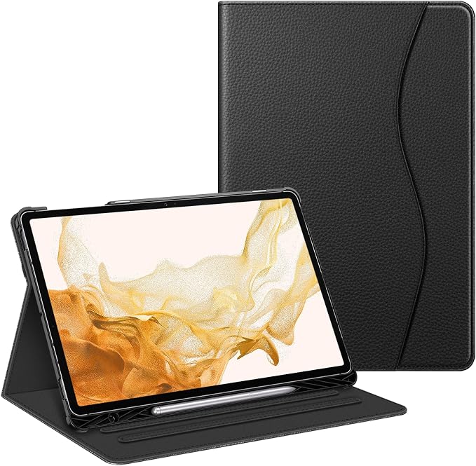 Fintie Multi-Angle Viewing Case for Samsung Galaxy Tab S8+/S7 FE/S7+ 12.4 | Front Card Pocket 3 Viewing Angles S Pen Holder Auto Wake/Sleep Black