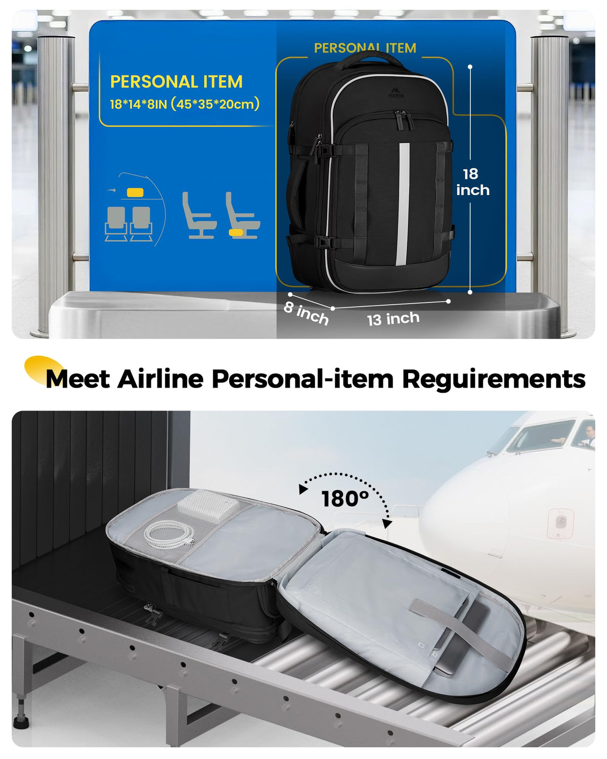 MATEIN HER 40L Travel Backpack with Shoe Compartment, TSA Personal Item Bag
