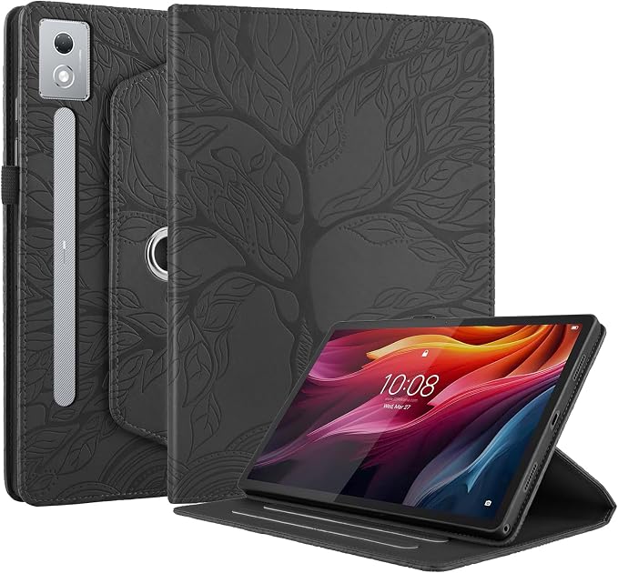 Rotating Case for Lenovo Tab P12 Pro 12.7 inch (SM-TB373FU) PU Leather Folio Folding Stand Cover -Black