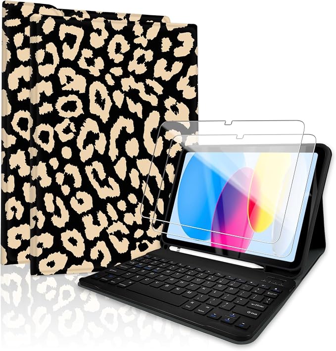 for Bluetooth Keyboard for iPad 10th Gen 10.9 inch (2022) case (A16) 11th / 10th Gen Case 11'' (2025) with 7-Color Backlights Pencil Holder Detachable Rechargeable - Black Cow