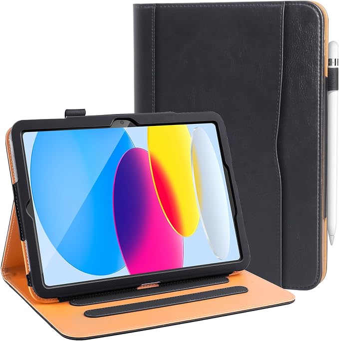 PU Leather Case for iPad A16 11th Gen 11 Inch for iPad 10th Gen CaseBlack | iPad 11/10.9 Inch 2025/2022 Cover with Pencil Holder Multi-Angle Stand Document Pocket and Auto Sleep/Wake