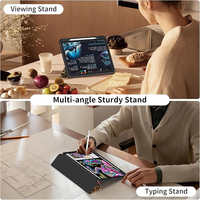 Case for iPad 11th Generation A16 Chip (2025) iPad 10th Generation Case 10.9-inch (2022) Trifold Stable Stand Protective Soft TPU Back Cover with Pencil Holder Black
