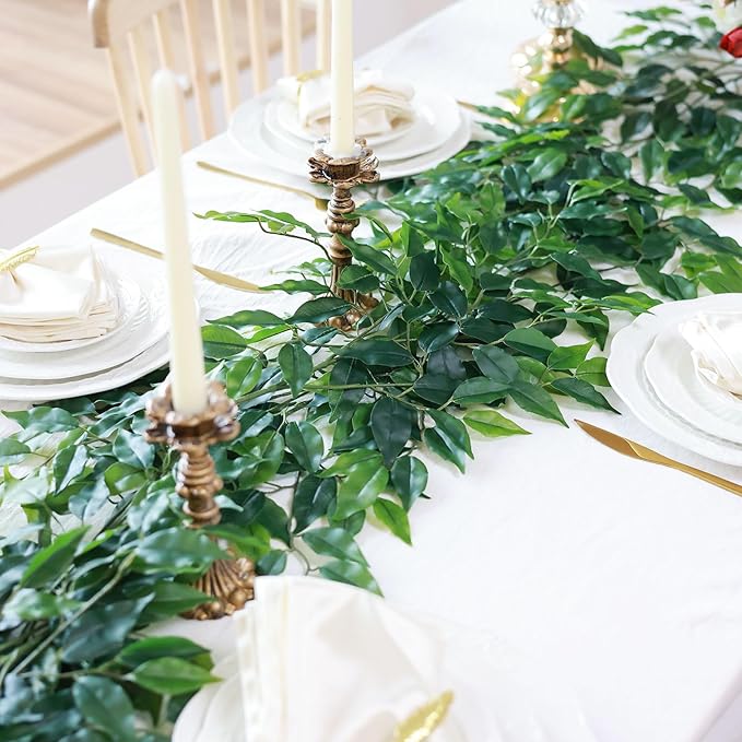 mizii 24pcs Artificial Greenery Stems Silk Green Leaves Fake 23in Ficus Garland Spray Plants Faux Greenery Decoration for Centerpieces Wedding Arch Flower Bouquet Table Home Decor (24)