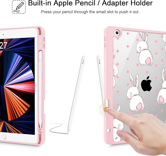 May Chen for iPad 9th Generation with Pencil Holder iPad 8th/7th Gen Case 10.2-inch [Penceil Holder] Trifold Stand Auto Wake/Sleep Clear TPU Protection Back Cover Ballet Shoes