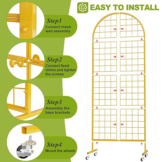 VGMiu Grid Wall Panel 1PCS Display Stand 2' x 5.2' FT Gold Grid Wall Panels Movable Retail Display Racks Floorstanding Gridwall Heavy Duty with Wheel for Art Craft Photo Displays Fair Trade Show