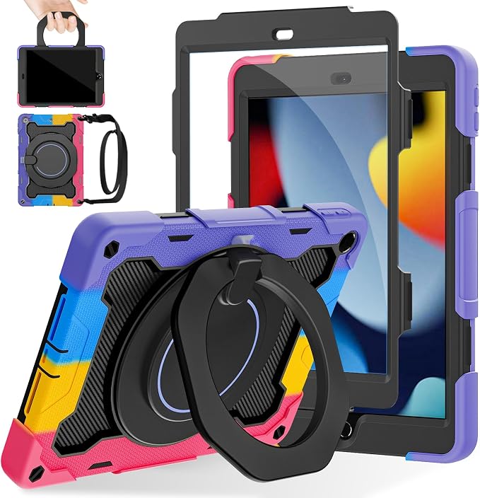 for iPad 9th 8th 7th Generation Case(iPad 10.2 inch) for Kids | 15ft Drop Protection Rugged with 360 Kickstand Handle Shoulder Strap，HD Screen Protector，Shockproof (2021/2020/2019 Release)