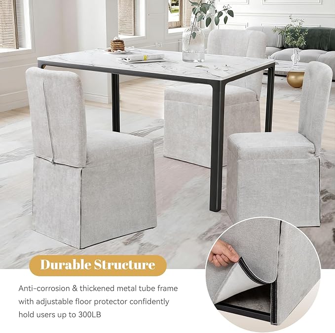Kitchen Table Chairs Set of 2, Linen Upholstered Dining Chairs with Metal Frame, Modern Dining Room Chairs for Kitchen, Grey