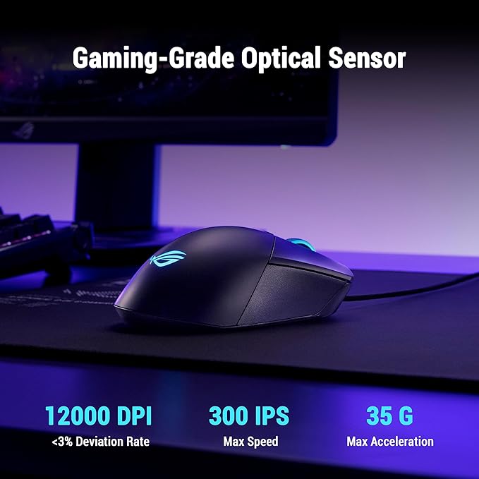 ASUS ROG Gladius III Core Wired Gaming Mouse – Right-Handed Ergonomic, 72g, 12K DPI, ROG Paracord, Push-Fit Switch Sockets/Hot-Swappable Switches, Gear Link Web-Based Configuration, PC/Mac Support