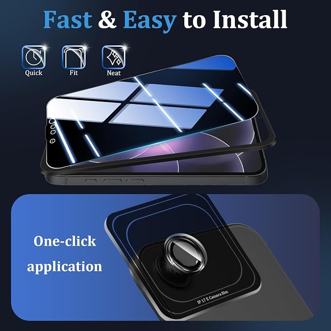 (3+2 Pack) 360° Privacy Screen Protector for iPhone 16 Pro Max 【4 Way Anti Spy】 + Camera Lens Protector9H Shatterproof Anti-PeepBubble-Free Case Friendly Easy Installation Frame Included
