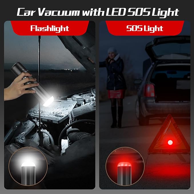 Chuboor 13000PA Powerful Car Vacuum Cleaner High Power Cordless Rechargeable, Handheld Vacuum, Portable Mini Vacuum with LED SOS Light, Small Hand Held Vacuuming Cordless(P16-Black)