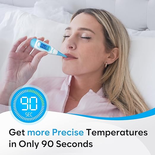 Easy@Home Digital Basal Thermometer with Blue Backlight LCD Display, 1/100th Degree High Precision and Memory Recall, NOT Bluetooth Enabled – Supports Premom App Scan, Blue