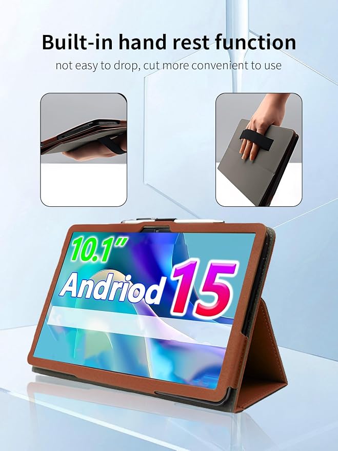 Case for CUPEISI CP31M Tablet 10 inch Android 15 TabletsUYRUREL Leather Slim Folding Stand Cover with Hand Strap Magnet for Men Women Full ProtectionBlack.
