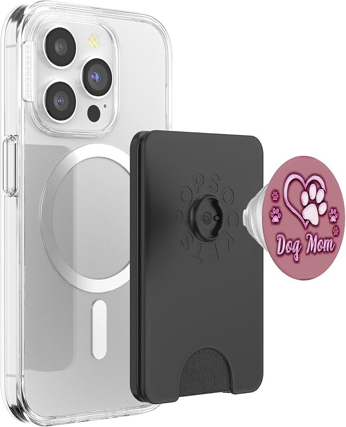 Dog Mom Gift Cute Dog Paw Print Heart Black Pink PopSockets Adhesive PopGrip