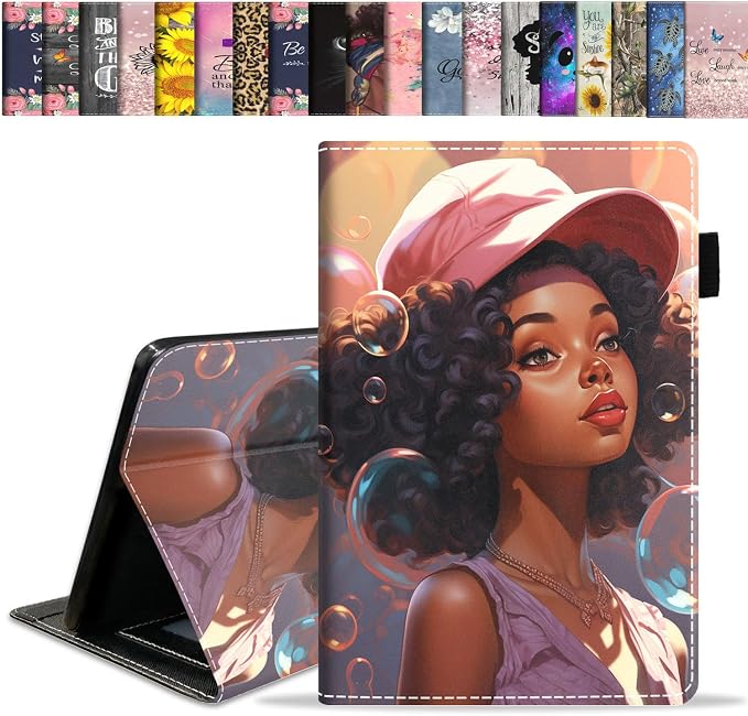 Case for Amazon Kindle Fire HD 10 Tablet 10.1 (9th/7th Generation 2019/2017 Release) Slim Folding Stand Folio Cover with Card Slot &amp Auto Wake/Sleep - African American Girl