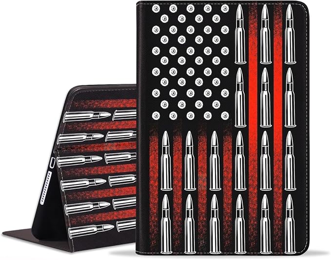 Case for Samsung Galaxy Tab S10 Lite/ S10 FE/ S9 FE 5G 10.9 Inch/ S9 11 Inch - Slim PU Leather Folding Stand Folio Cover with Auto Sleep/Wake American Flag &amp Bullets