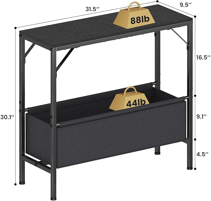 Small Console Table with Storage Basket, 31.5'' Couch Table Behind Sofa, Entryway Table, Sofa Table, Narrow ConsoleTable, Display Table for Hallway, Foyer, Living Room, Black