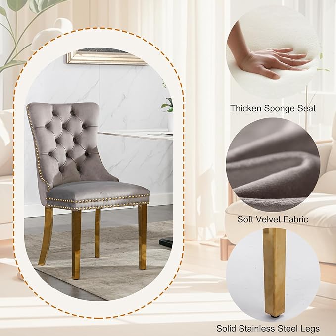 7-Piece Faux Marble Round Dining Table Set for 6, Modern Luxury Kitchen Table Set for 6 with Grey Tufted Chairs,Circle Dining Tables with White Marble Grain Top and Bronze Pedestal Base