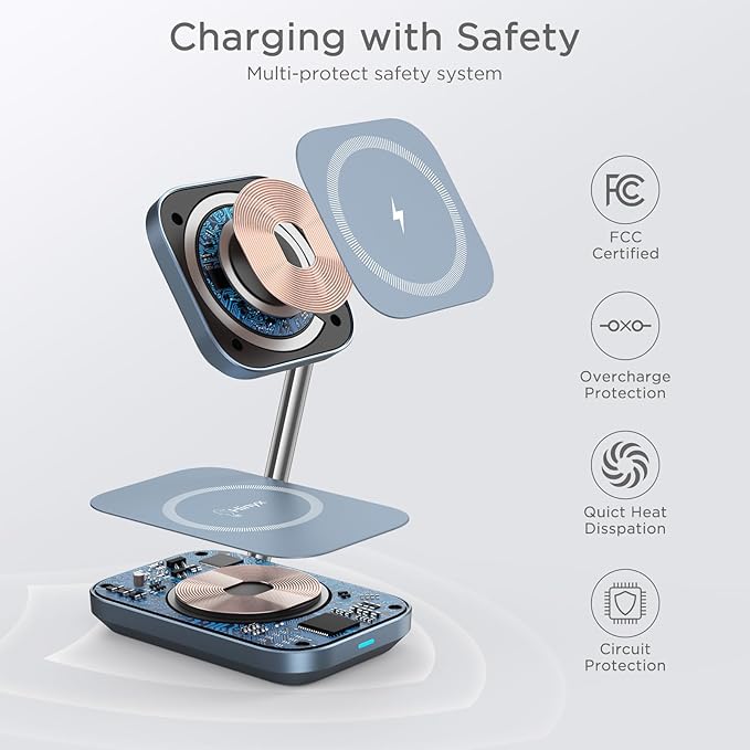 2-in-1 MagSafe Charger Stand, 20W Foldable Travel Fast Magnetic Wireless Charger, Zinc Alloy Wireless Charging Station for iPhone 15/14/13/12 Series, AirPods Pro/3/2