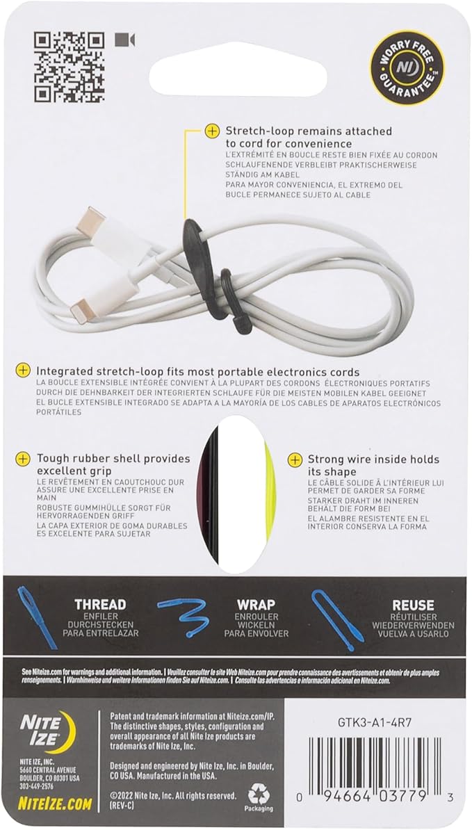 Nite Ize Gear Tie Cordable Twist Tie - Flexible Ties for Cord Management - Reusable Rubber Twist Ties for Wires - Waterproof & UV Resistant - Assorted Colors - 3-inch, 16 Count (4 Pack)