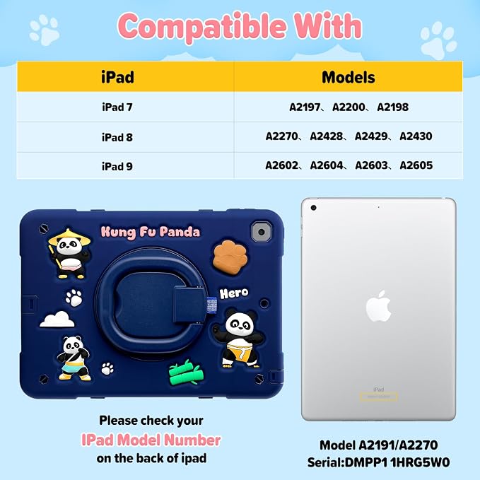 Case for iPad A16 11th Generation 11 Inch 2025 iPad 10th Generation 10.9 Inch 2022 Silicone 3D Panda Design Kids Case Heavy Duty Protection with Kickstand/Pencil Holder/Strap