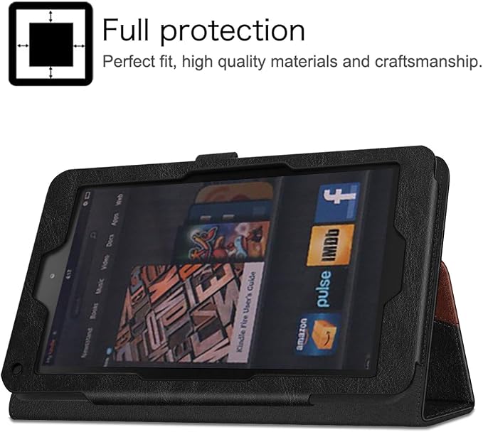 Fintie Folio Case for Kindle Fire 7 1st Gen 2011 Black | Slim Fit PU Leather Foldable Viewing Stand Cover with Stylus Holder and Magnetic Closure