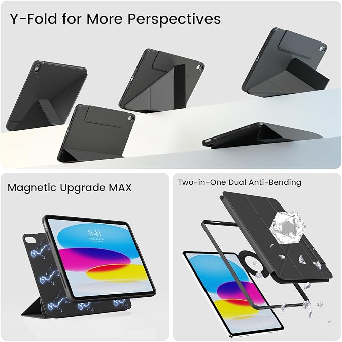 Clear Case for iPad A16 11th/10th Generation 2025/2022 Black | 360° Rotating Magnetic Detachable ipad a16 Case Clear with Pencil Holder Auto Wake/Sleep for ipad 11 inch a16 case