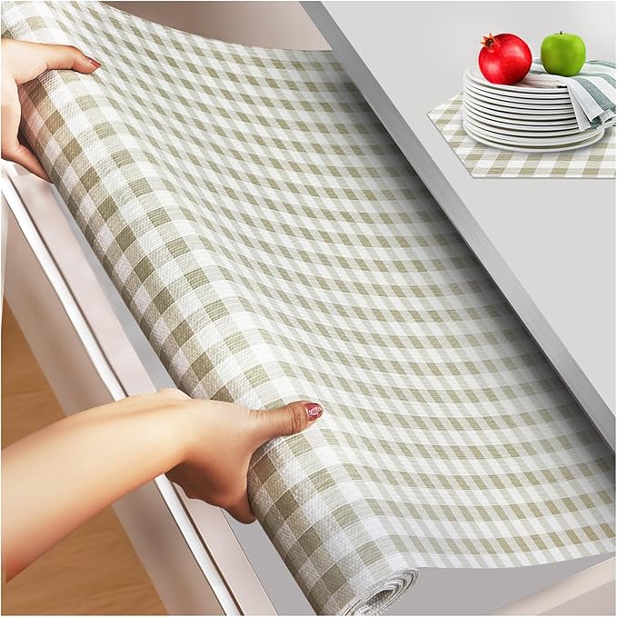 Beautysaid Shelf and Drawer Liner for Kitchen Cabinet, Non Adhesive Non Slip Shelf Paper Waterproof Washable Thickened for Dresser Pantry Shelve Bathroom Protector Liner(Checkered,23.6 in x 10 FT)
