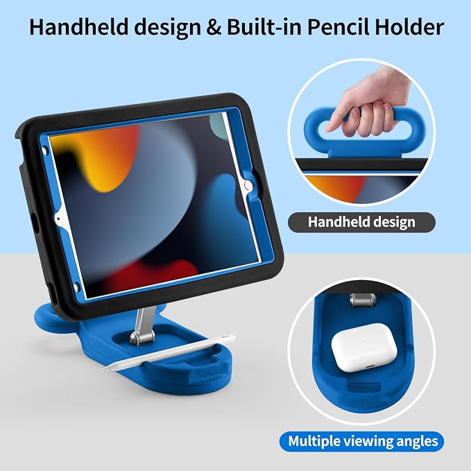 Kids Case for iPad 7th/8th/9th Gen 10.2 inchAdjustable Handle Stand(Black) | Adjustable Portrait/Landscape Stand/Drop Proof with Handle/KickstandChild Friendly Protective for iPad 10.2 2021/2020/201