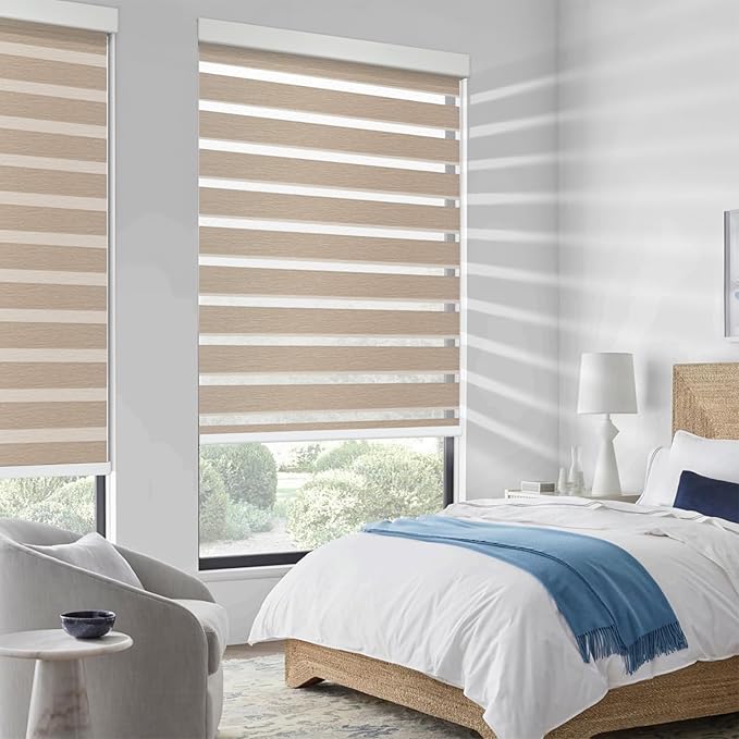 COOLWINDS Motorized Zebra Blinds for Windows Cordless Electric Curtains with Remote Control Blackout Shades Custom Smart Blinds Compatible with Alexa Google Home(Custom)