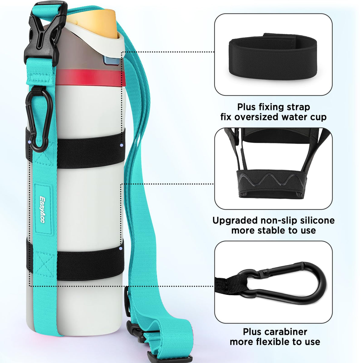 EasyAcc Water Bottle Holder Strap Sling, for Owala FreeSip 24 32 40 oz, Hydro Flask, Cirkul, Yeti, Stanley Flip, Universal Water Bottles, with Carabiner, for Walking Curise Travel (Bottle Excluded)