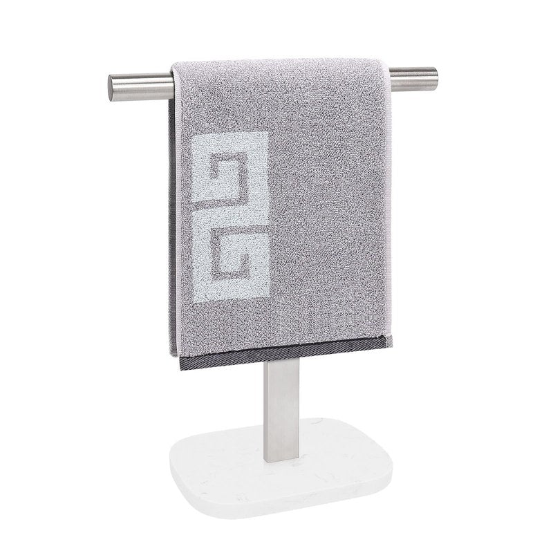 NearMoon T-Shape Hand Towel Holder-Bath Towel Rack-Standing with Balanced Base Towel Bar for Bathroom Kitchen Vanity Countertop, Modern Stand Towel Ring with Marble Base (14 Inch, Brushed Nickel)