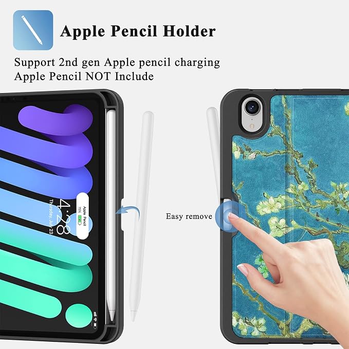 Case for iPad mini 7 (A17 Pro) 2024/Mini 6 2021 8.3-Book Black | Slim Lightweight Folio Stand Case Auto Wake/Sleep Soft TPU Back Cover with Pencil Holder for iPad mini 7th/6th Generation