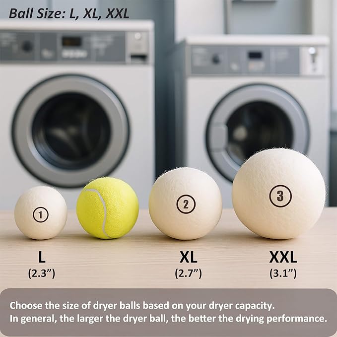 Sheep Wool Dryer Balls 6 Pack L(2.3") Premium Natural Fabric Softener, Reusable Laundry Dryer Balls for Reducing Drying Time, Static and Wrinkles, Eco-Friendly – 100% New Zealand Wool