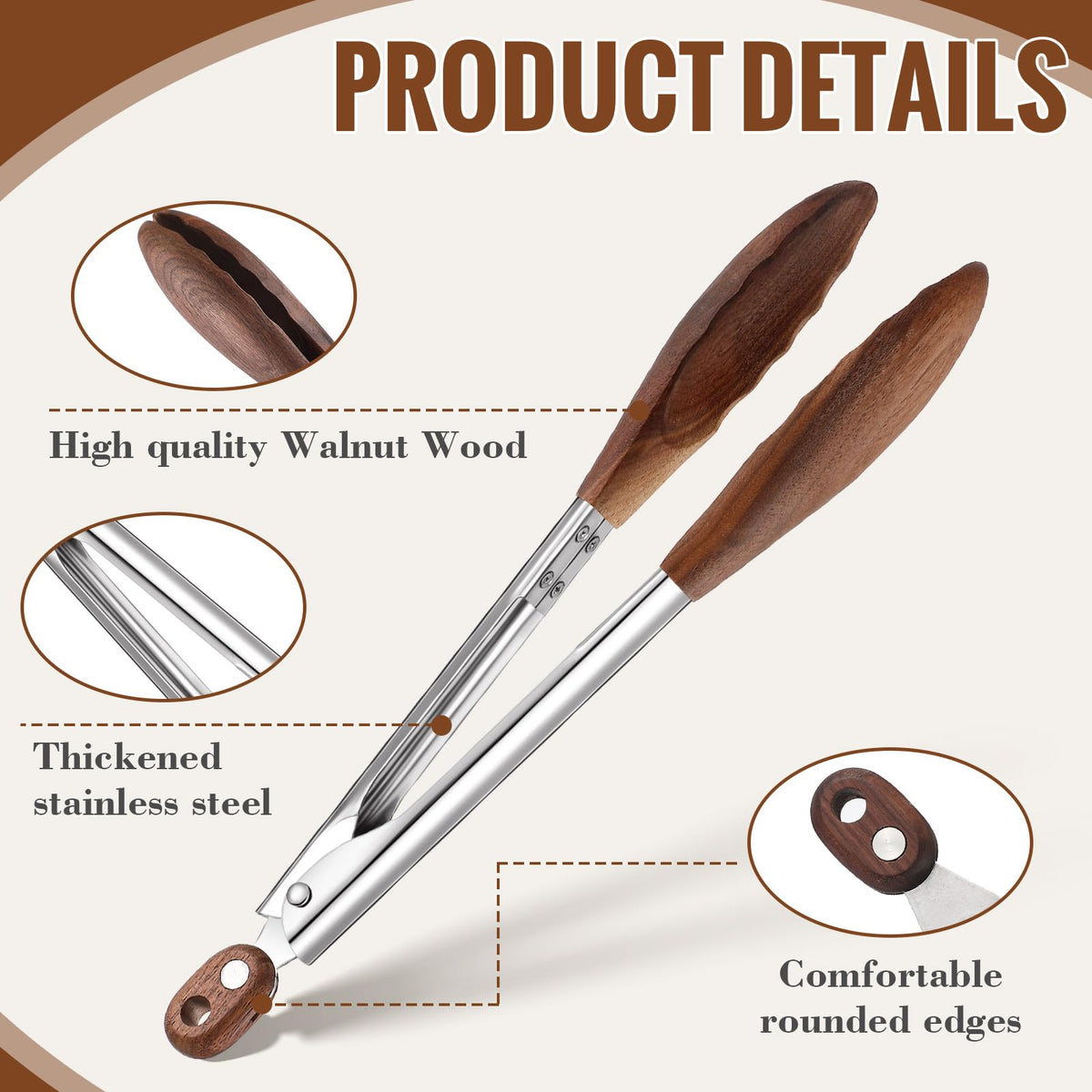 Baderke 2 Pcs Wooden Kitchen Tongs, 11.4 Inch, Olive Wooden