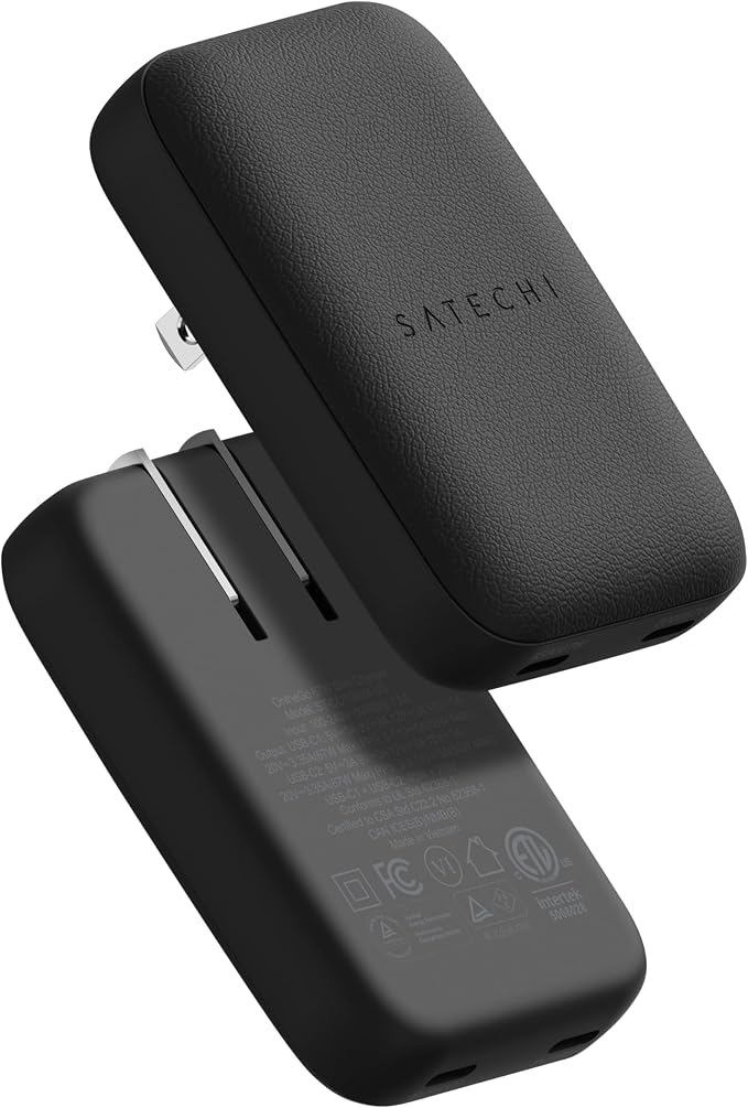 Satechi OntheGo 67W GaN Wall Charger PD 3.0 + PPS Dual USB-C Ports Black | Dual USB-C ports 45W+20W split-charging mode fits MacBook iPad iPhone 17 Galaxy Pixel Steam Deck