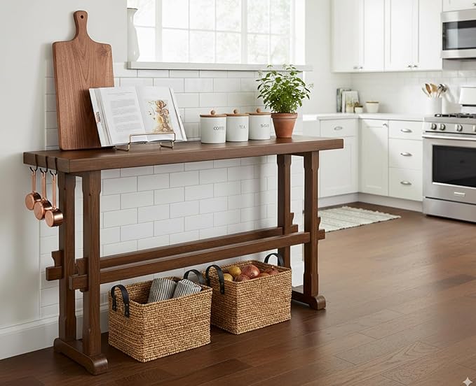 chairus 59" Long Console Table Farmhouse Narrow Sofa Table with Crossbar Solid Wood Entryway Table for Living Room/Hallway/Entrance, Walnut