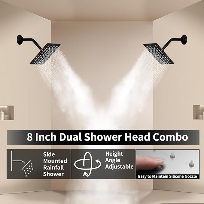 KATAIS Oil Rubbed Bronze Digital Display Shower System with 12 inch Ceiling Mounted Shower Head and Wall Mounted Two Shower Head(8 inch), with Handheld Shower