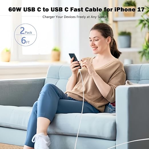 iPhone 17 16 15 Charger Fast Charging 2Pack 10FT Extra Long USBC to C Cable Cord with 20W Apple iPad USB C Fast Charger USB C Wall Charger Block for iPhone 17/16 Pro Max/17 Air/16 Pro/15/15 PlusiPad
