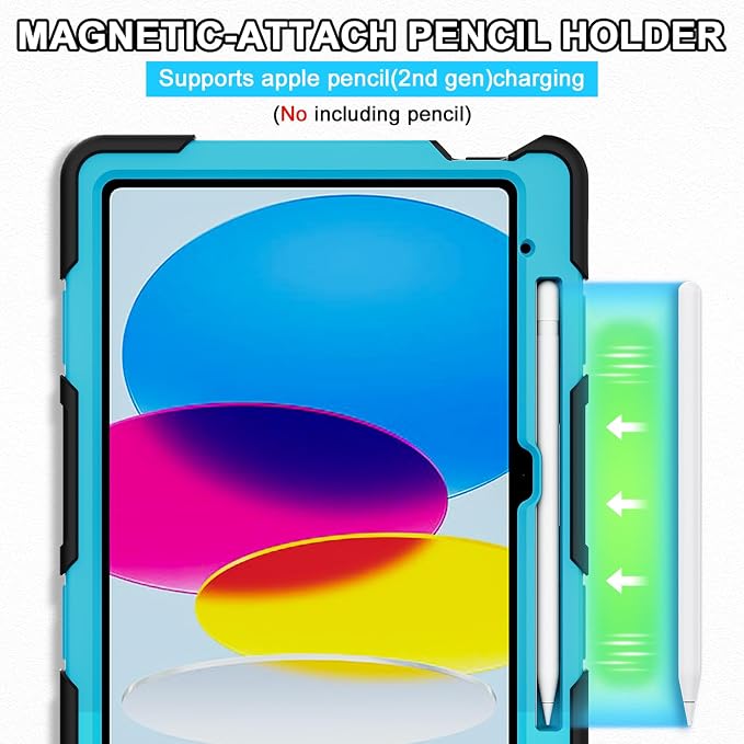 for iPad 9th 8th 7th Gen Case 10.2 inch with Screen Protector | 360° Rotating Kickstand Hand Strap Shoulder Strap Heavy Duty Military Grade - Kids Friendly