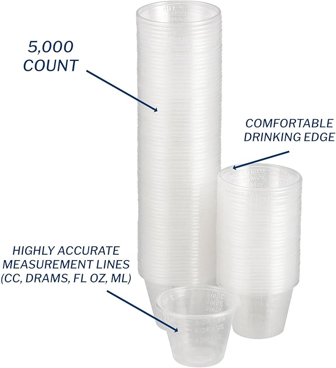 McKesson Medicine Cups, Small, Clear, Mixing, Resin, 1 oz, 30 mL, 5000 ct